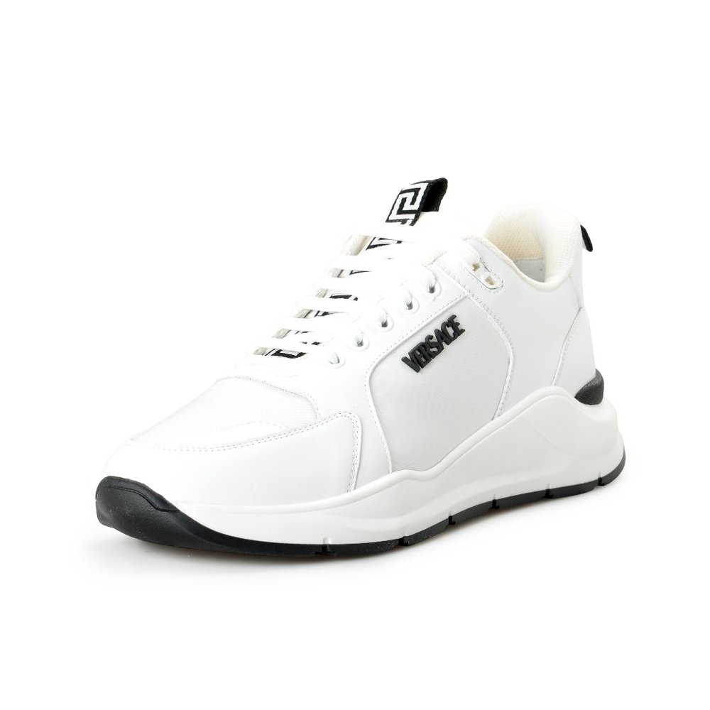 Versace Men's White Canvas Leather Logo Sneakers Shoes - Picture 1 of 8